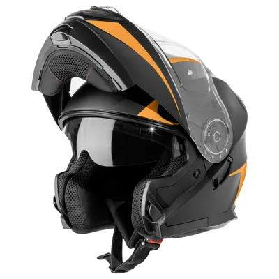 Produktbild von VINZ Busan Klapphelm mit Sonnenblende | ECE 22.06 & PINLOCK vorbereitet | Motorrad Helm Integralhelm | Motorradhelm Klappbar | In Gr. XS-XXL | Erhältlich in verschiedenen Farben - Orange | XXL (61 cm)