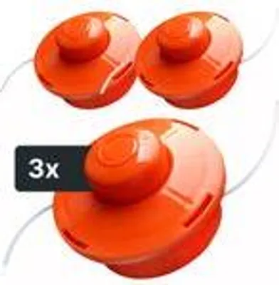 Produktbild von NEMAXX® FS1 Tap & Go Fadenkopf Tippautomatik Doppelfaden 3er-Set – Motorsense/Freischneider – M10x1,25 Linksgewinde, Schnittkreis 380 mm – Orange