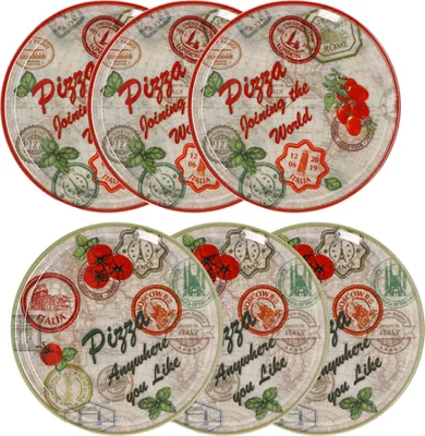 Obrázek produktu pro sada 6 talířů na pizzu Moscow & Red zelená červená Ø33cm talíř XL talíř porcelánový