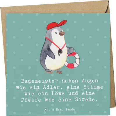 Produktbild von Mr. & Mrs. Panda Grußkarte Bademeister Superheld - Meeresbrise - Geschenk, Berufsliebe, Klappkarte, Beruf, Berufsprodukte, Glückwunschkarte, faltkarte, Schwimmunterricht