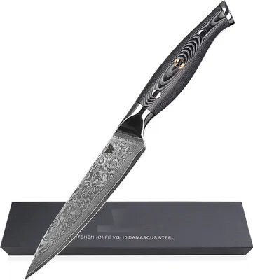 Zdjęcie produktu dla Nóż uniwersalny damasceński 12,5 cm 67-warstwowa stal damasceńska z pudełkiem upominkowym WOLFCUT