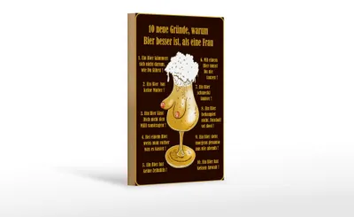 Produktbild von Holzschild Alkohol 12x18 cm 10 Gründe Bier besser als Frau
