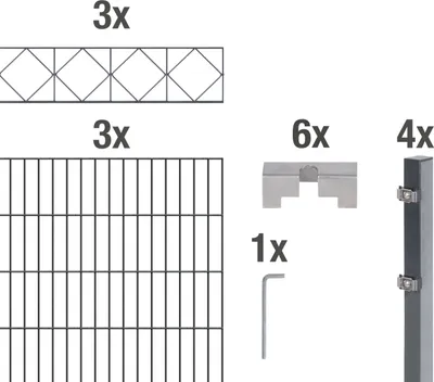 Immagine prodotto di Alberts 688387 Recinzione a doppia rete metallica come set completo di 17 pezzi, antracite, altezza 100, lunghezza 5 m