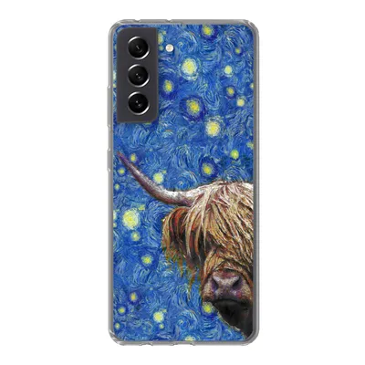 Produktbild von MuchoWow® Handyhülle Schutzhülle Hülle für Samsung Galaxy S21 FE Sternennacht - Van Gogh - Schottischer Highlander Silikon Softcase Handy Hülle - Mobiltelefonhülle