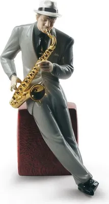 Obrázek produktu pro Casa Padrino Porcelánová soška Jazzový saxofonista Vícebarevná 23 x v. 29 cm - ručně vyráběná a ručně malovaná dekorace Figurka