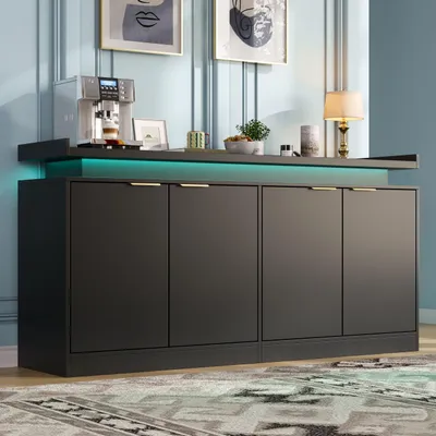 Produktbild von Küchenschrank mit LED-Beleuchtung und 4 Türen, 160 x 39 x 83 cm, moderner Buffetschrank mit viel Stauraum für Küche, Esszimmer und Wohnzimmer