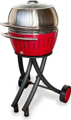 Image de LotusGrill XL Set barbecue de jardin rouge feu - Chariot de barbecue avec capot de barbecue XL en acier inoxydable