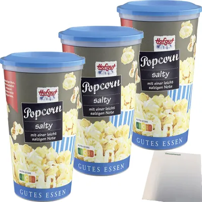 Produktbild von Hofgut Popcorn salzig Becher 3er Pack (3x45g Becher) + usy Block