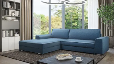Produktbild von Ecksofa mit Schlaffunktion SANTIAGO Stoff Neve Blau Ottomane Links