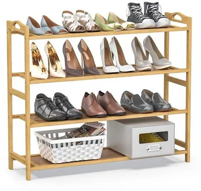 Image de Étagère à chaussures Ibenzoa® en matériau naturel, 4 niveaux, 80 x 26 x 66 cm – pour 12 à 16 paires, étagères intérieures réglables, polyvalente