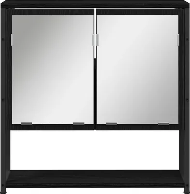 Produktbild von Spiegelschrank Schwarz Eiche 60x16x60 cm Holzwerkstoff, Badezimmerschränke DesignMöbel Neu