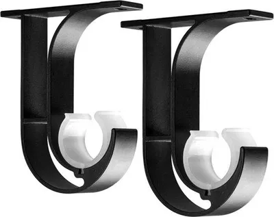 Productafbeelding van Zware last - Ophanghaken - 2 stuks - Decoratieve stangen - Zwaar belastbaar - Ophanghaken voor gordijnstangen - Zwarte gordijnstanghouders - Gordijnstanghouders - Ophanghaken voor gordijnstangen - 2 stuks - Zwaar belastbaar
