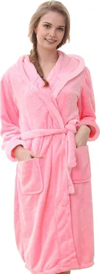 Produktbild von Winternachthemd für Paare, dickes Fleece, warm, mit Schnürung, verstellbarer Bund, Kapuzentaschen, gute Wasseraufnahme, mittellang, Damen-Homewear, Spa-Hotel-Bademantel
