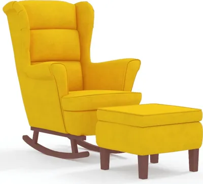 Image de Fauteuil à bascule à oreilles en velours jaune bois massif