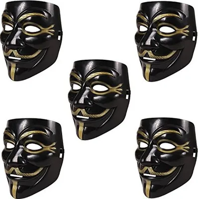 Produktbild von 5 Stück V wie Vendetta Maske schwarz Anonymous Party Halloween Karneval Maske