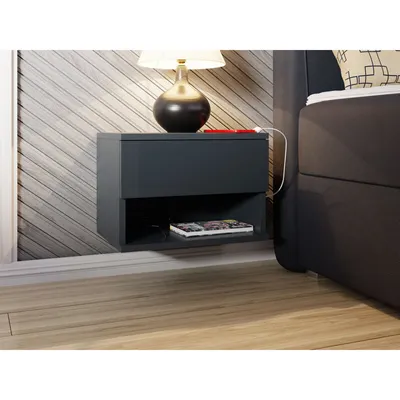 Obrázok produktu pre Závesný nočný stolík BANDON - antracitový / lesklý antracitový