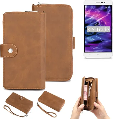 Produktbild von K-S-Trade Handyhülle Schutzhülle kompatibel mit Medion S5504 & Portemonnee Tasche Handytasche Case Etui Geldbörse Wallet braun (1x)