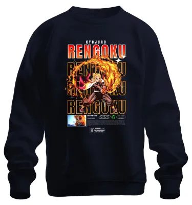 Obrázek produktu pro Rengoku Kyojuro Kimetsu no Yaiba Flame Hashira Flame Anime Gift Uni mikina, námořnická modrá, L