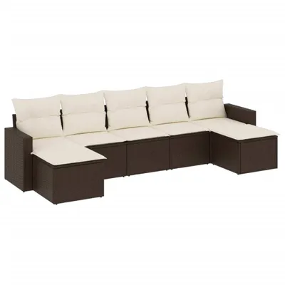 Produktbild von vidaXL 7-tlg. Garten-Sofagarnitur mit Kissen Braun Poly Rattan
