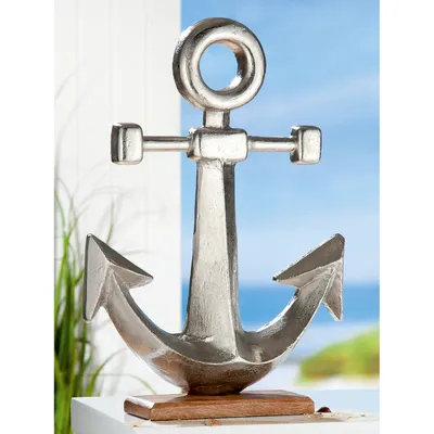 Image de Gilde Standrelief, Anker, "Maritim", Aluminium, Mangoholz, silberfarben, VE 1, L. 10 cm, B. 40 cm, H. 56 cm 48008 4063387480083