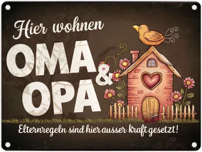 Produktbild von Hier wohnen Oma und Opa Metallschild in 15x20 cm - Elternregeln außer Kraft