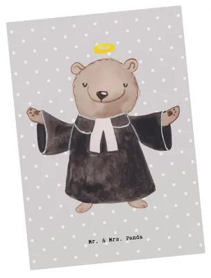 Produktbild von Mr. & Mrs. Panda Postkarte Pfarrer Herz - Grau Pastell - Geschenk, Ansichtskarte, Pastor, Kirche, Postkarten, Grußkarte, Motivkarte, Ansichtskarten