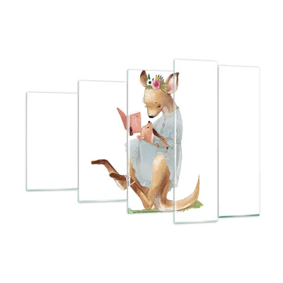 Produktbild von Bilder auf glas - 5 Teile - Känguru Mama Kind - 150x100cm - Glasbilder - Wandbilder - Bilder - zum Aufhängen bereit - Wanddekoration aus Glas - Glas Bilder - Wandbild auf Glas - GEG150x100-4705