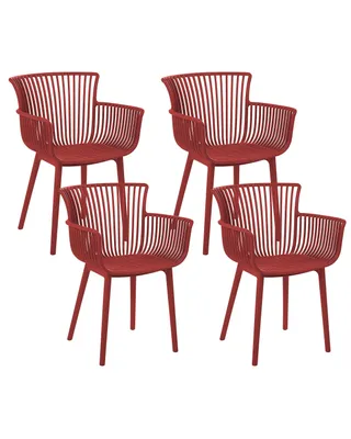 Produktbild von BELIANI Stühle 4er Set in Rot aus Kunststoff für Innen- und Außenbereich Geeignet Moderner Stil Plastik Gartenstühle für Garten Terrasse Esszimmer