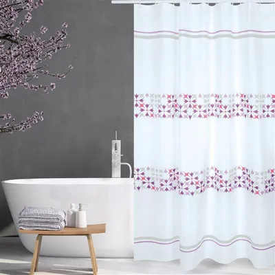 Produktbild von MSV Premium Anti-Schimmel Textil Duschvorhang - Anti-Bakteriell, waschbar, 100% wasserdicht - Polyester, „Malta“ Rosa 180x200cm – Spain