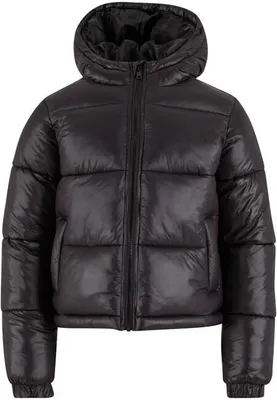 Produktbild von Kinderwinterjacke Urban Classics Boys Shiny Puffer Jacket mit Kapuze, schwarz - Größe 134/140