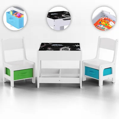 Produktbild von Baby Vivo Kindersitzgruppe mit multifunktionalem Tisch und 2 Stühlen aus Holz - Max