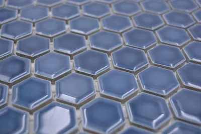 Produktbild von Handmuster Keramik Mosaik Hexagon blaugrün glänzend Mosaikfliese Wand Fliesenspiegel Küche Bad MOS11H-0405_m