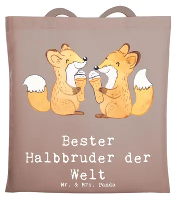Produktbild von Mr. & Mrs. Panda Shopping Tasche Fuchs Bester Halbbruder der Welt - Braun Pastell - Geschenk, Geschenkidee, Laptoptasche, Jutebeutel, Bruder, Einkaufstasche, Tote Bag
