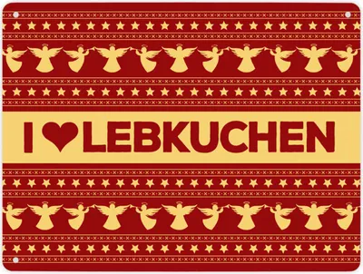 Produktbild von I love Lebkuchen Metallschild XL in rot mit Weihnachtsmuster Motiv Schild