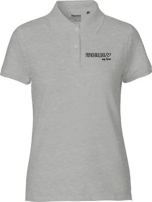 Produktbild von Huuraa Damen Polo Shirt French Bulldog my love L Sport Grey Bio Baumwolle Fairtrade Poloshirt Geschenkidee