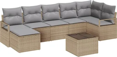 Image de vidaXL Ensemble de canapés avec coussins 8 pièces Beige Polyrotin