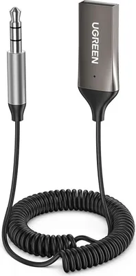 A coiled audio cable with a 3.5mm jack on one end and a USB-A connector on the other.