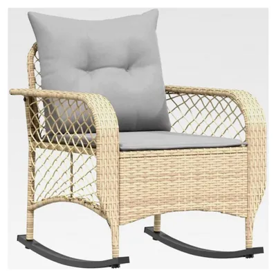Produktbild von Garten-Schaukelstuhl mit Kissen in Beige aus Poly Rattan