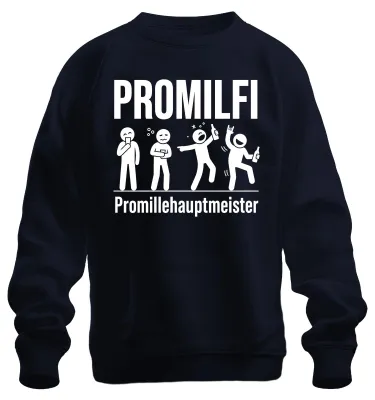 Produktbild von PROMILFI Promillehauptmeister Lustig Saufen Bier Alkohol Sweatshirt Pullover, Navy, M