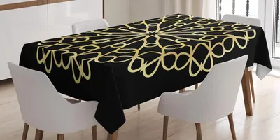 Produktbild von ABAKUHAUS Mandala Tischdecke, Abstrakte moderne Golden Yellow tonte Ornament auf schwarzem Druck, 140 x 170 cm, Schwarzer Senf