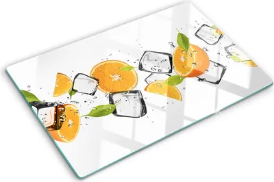 Produktbild von Tulup Glas Herdabdeckplatte - 80x52 cm - Glaskeramikkochfeld-Abdeckung Spritzschutz Glasabdeckplatte - Einteilig - Essen & Getränke - Orangen mit Eis - Orange
