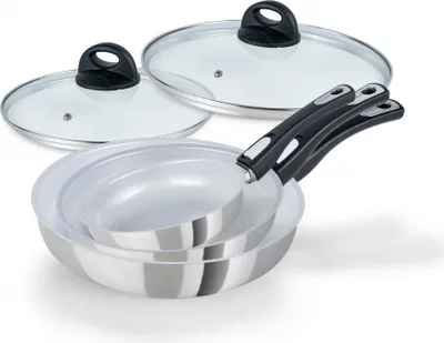 Produktbild von Genius Cerafit Steel Pfannenset 5-tlg 20 24 28 cm mit Deckel Induktion Pfanne