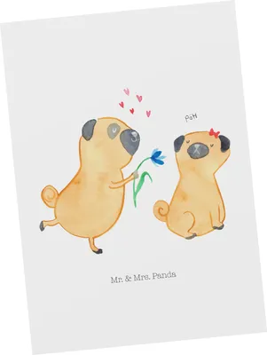 Produktbild von Mr. & Mrs. Panda Grußkarte Mops Verliebt - Weiß - Geschenk, Sprüche, Partner, Ansichtskarten, Hund, Liebe, Postkarte, Knuffig, Postkarten, einzelkarte, Ansichtskarte