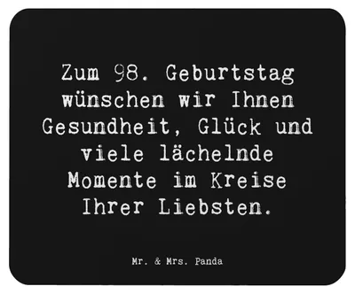 Produktbild von Mr. & Mrs. Panda Mauspad Spruch 98. Geburtstag - Schwarz - Geschenk, laptop mousepad, besondere Anlässe, Liebste, Geburtstagsgeschenk, Gesundheit, computermatte, Glück