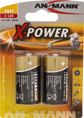 Obrázek produktu pro Ansmann 5015623 Alkaline X-Power Batterie, Baby (C), 2er Pack (5015623), 7,5mAh