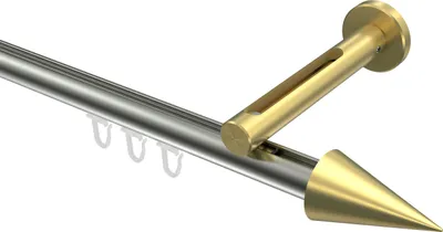 Produktbild von Interdeco Innenlaufstange / Gardinenstange mit Innenlauf Edelstahl-Optik / Messing-Optik, Typ Siteno Savio (Kegel), 20 mm Ø 1-läufig, 440 cm