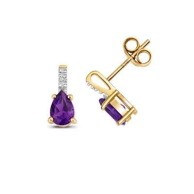 Produktbild von Atemberaubende 9 Karat (375) Gold Damen - Diamant Paar Ohrstecker Brillant-Schliff H - PK mit Amethyst - 10mm*5mm; TRS35512