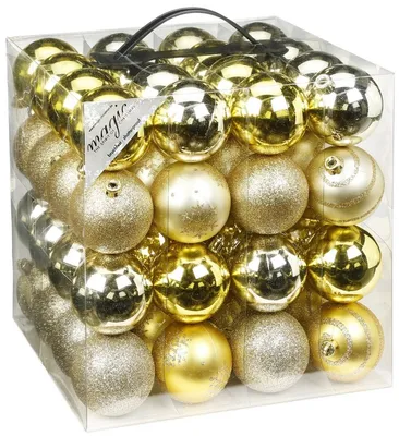 Produktbild von Weihnachtskugeln Muster Mix Kunststoff 6cm, 64er Set, Farbe:gold