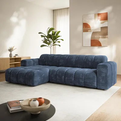 Produktbild von Masseno Ecksofa SETIA LM L-S mit L-Form, Sofa, Wohnzimmersofa, Couch, Soffa, Couchgarnitur - Blau, LUMO 05