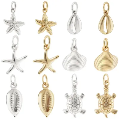Meerestier-Anhänger, 24 Stück, 6 Stile, 18K Gold & 925 Silber